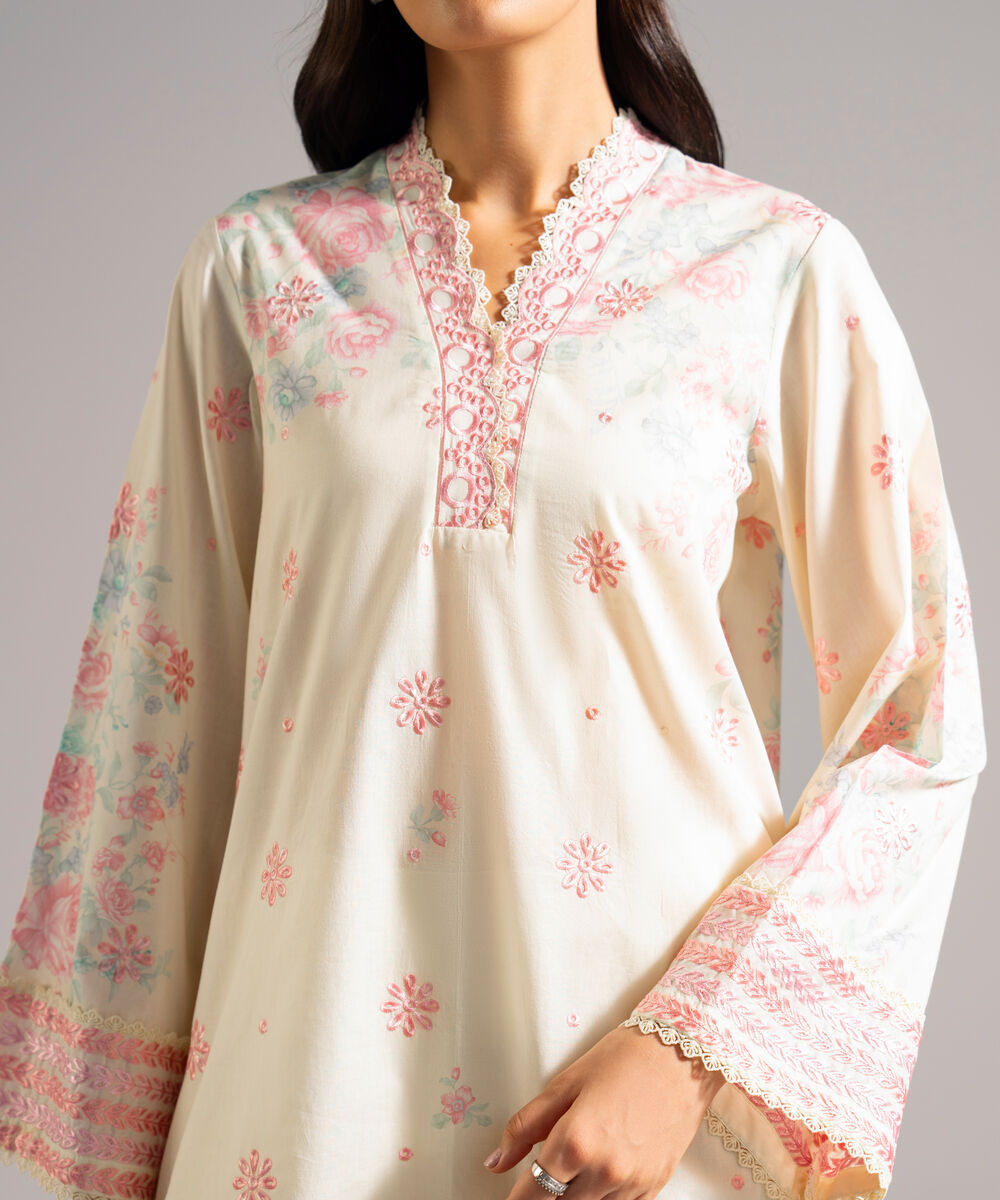 Women's RTW Lawn Embroidered Off White 2 Piece Suit