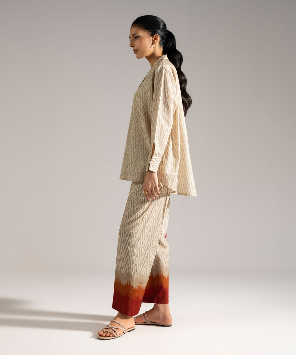 Women's RTW Lawn Printed Beige Straight Shirt
