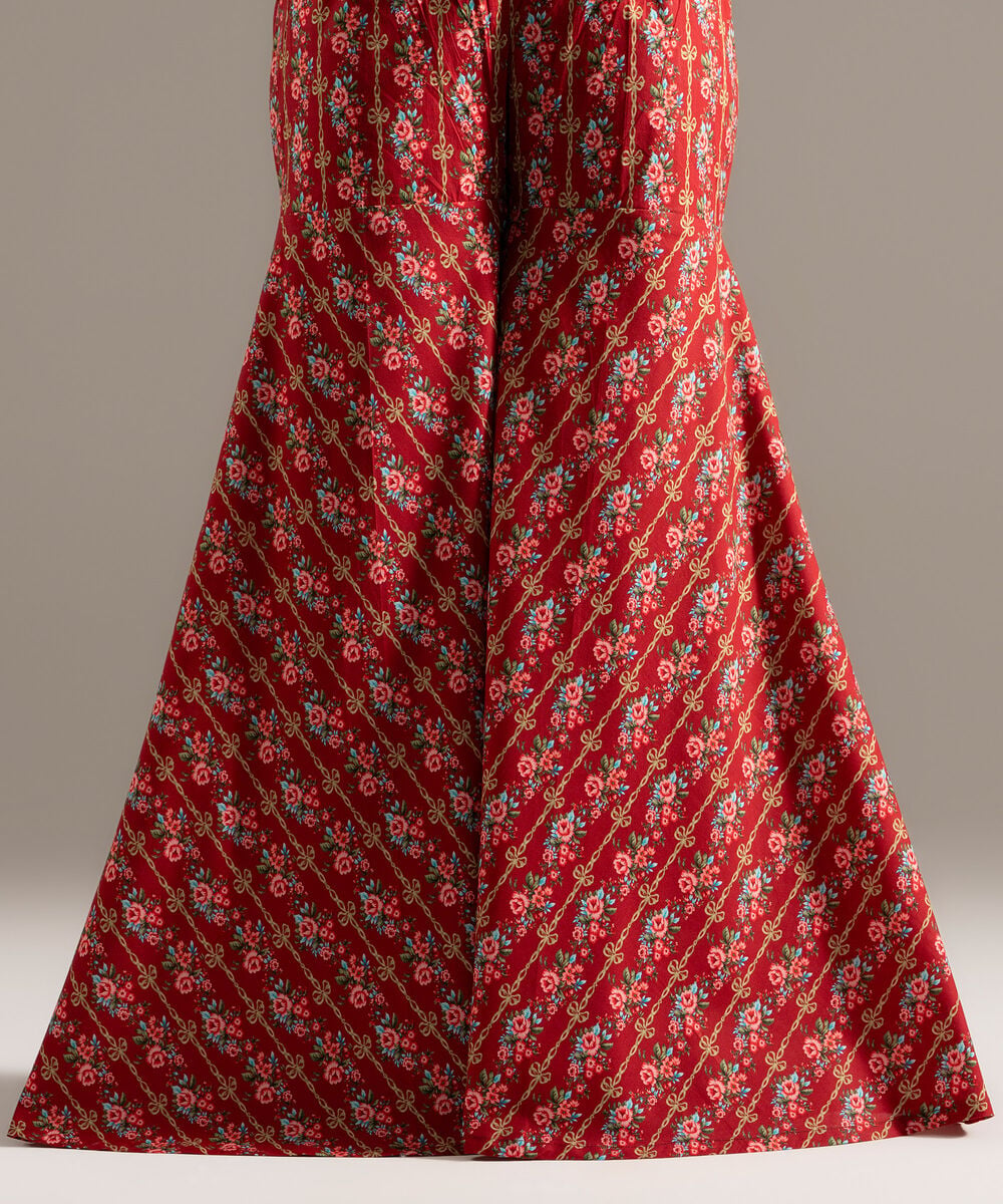 Women's RTW Cambric Printed Maroon Sharara