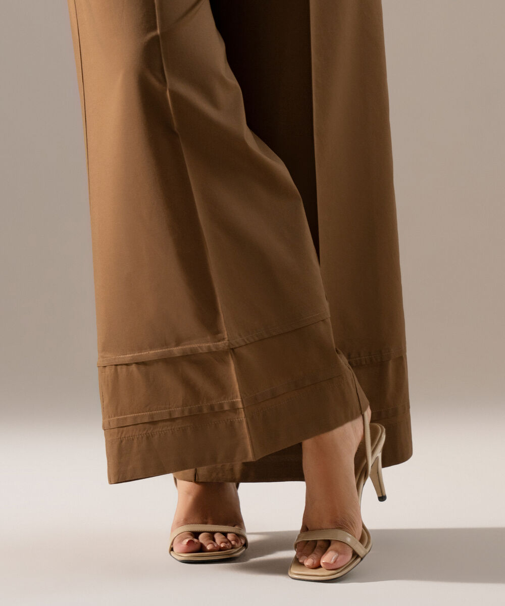Women's RTW Cambric Solid Dark Beige Flared Pants