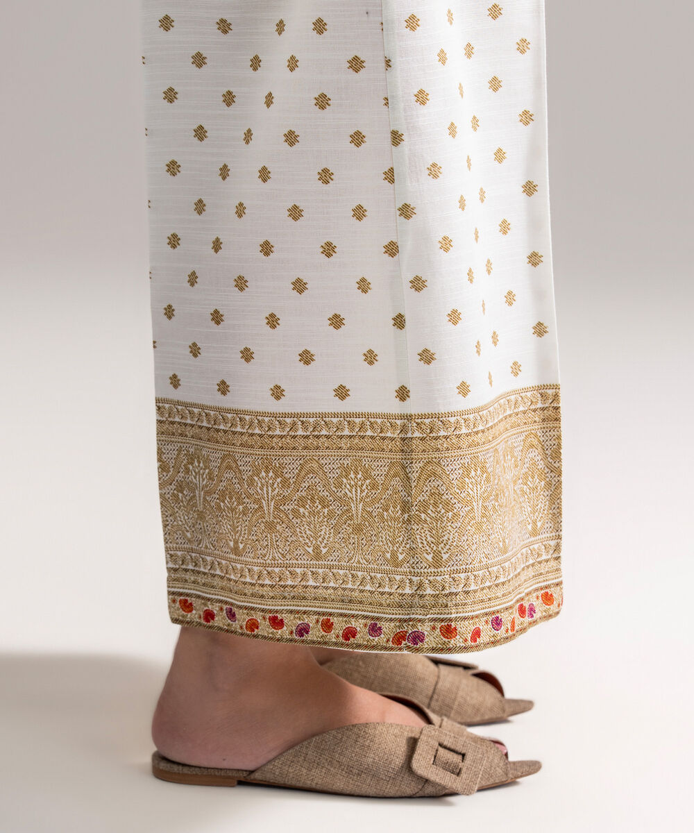 Women's RTW Khaddar Printed White Farshi Shalwar