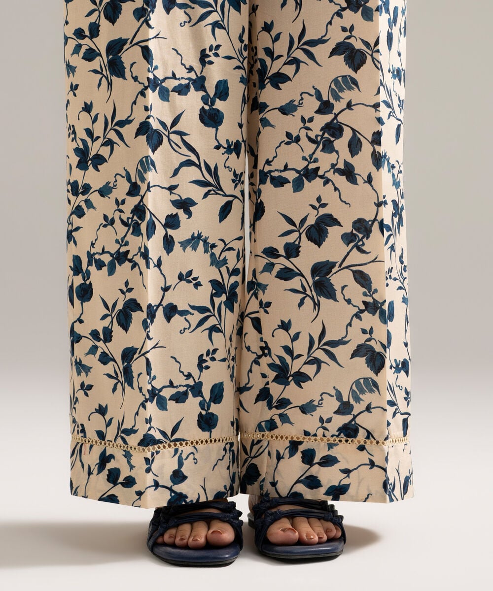 Women's RTW Cambric Printed Off White Culottes