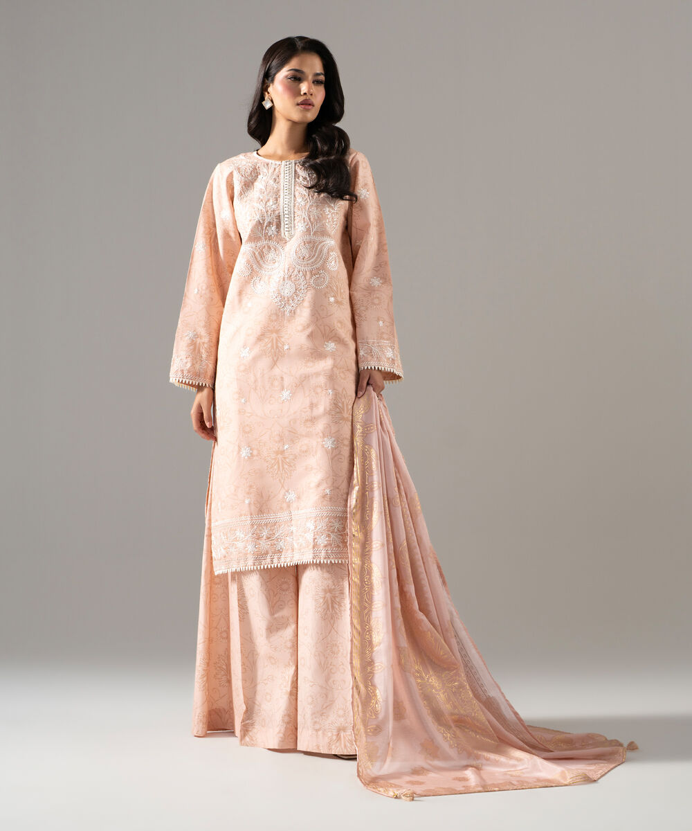 Women's RTW Blended tissue Printed Pink Dupatta
