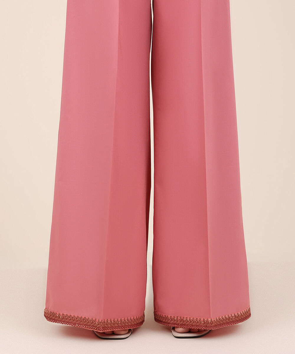 Women's RTW Cambric Pink Embroidered Flared Pants
