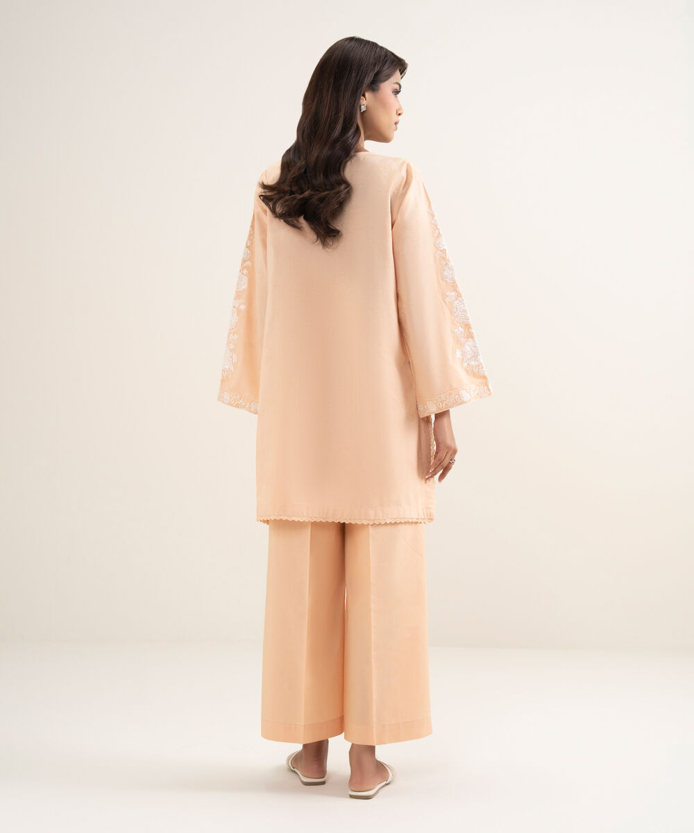 Women's RTW Self Jacquard Embroidered Pink A-Line Shirt
