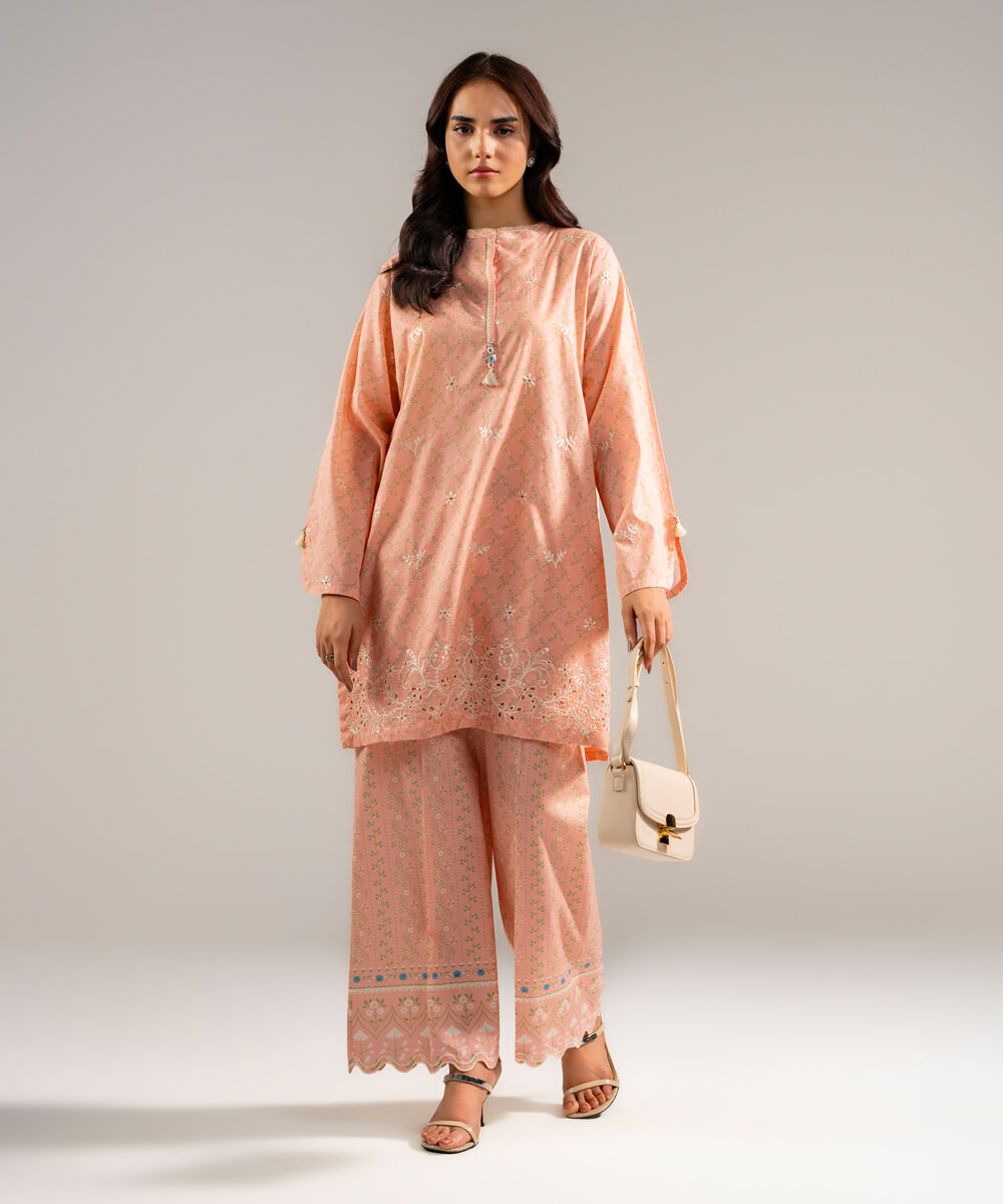 Women's RTW Lawn Embroidered Pink Straight Shirt