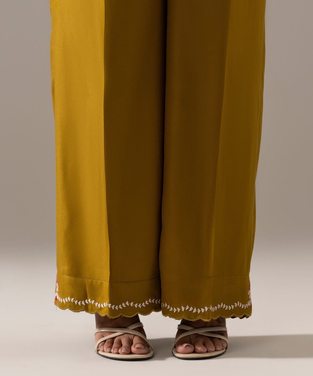 Women's RTW Bedford Solid Green Flared Pants