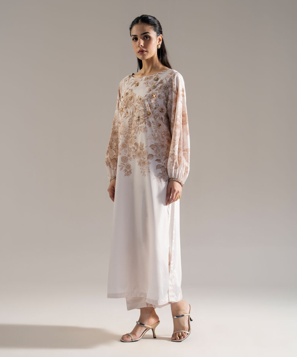 Women's RTW Printed Off White Blended Grip 2 Piece Suit