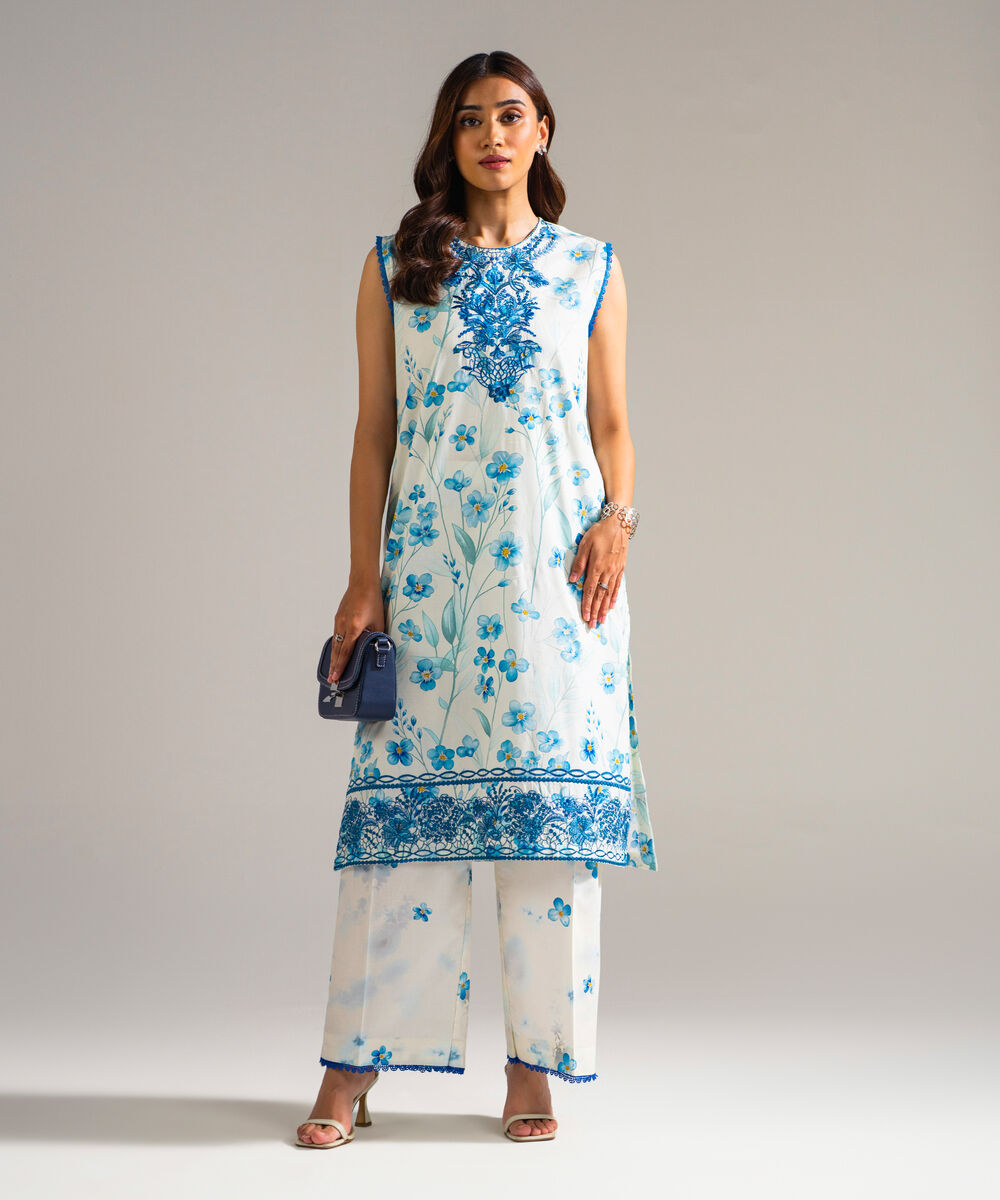 Women's RTW Lawn Embroidered White Straight Shirt