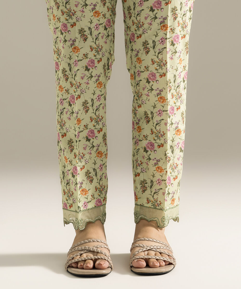 Women's RTW Cambric Embroidered Green Straight Pants