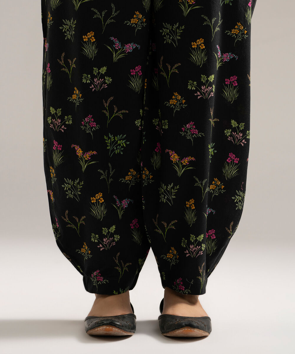 Women's RTW Cambric Printed Black Balloon Pants