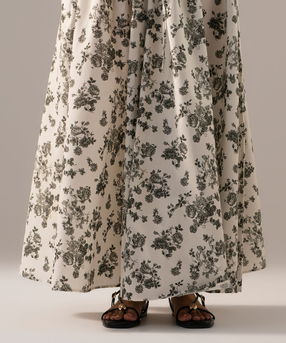 Women's RTW Poplin Printed White Skirt