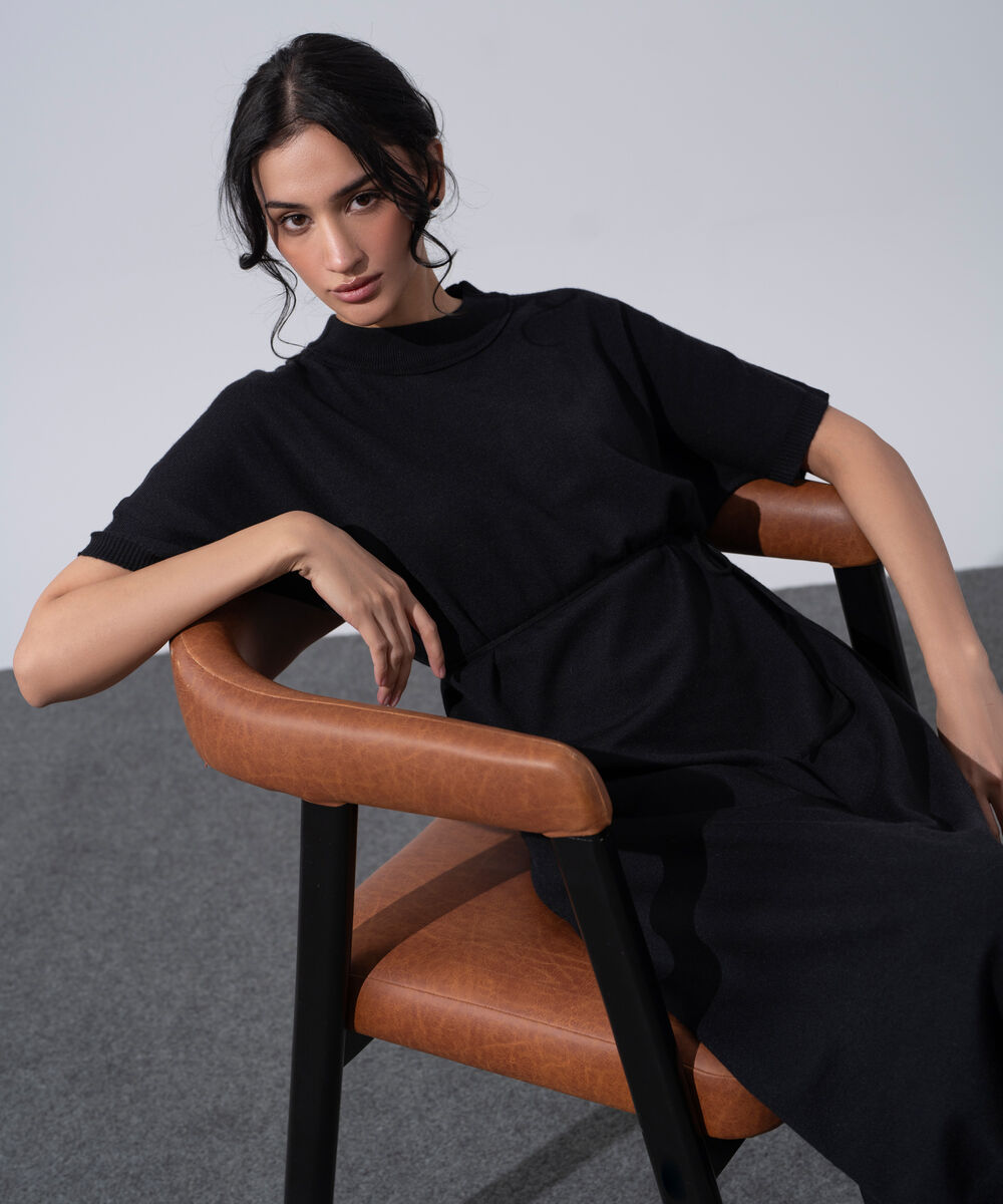 Women's Western Wear Black Short Sleeve Knit Dress