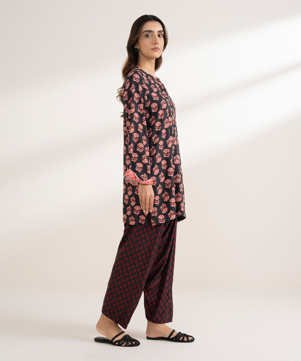 Women's RTW Arabic Dobby Printed Straight Black Shirt