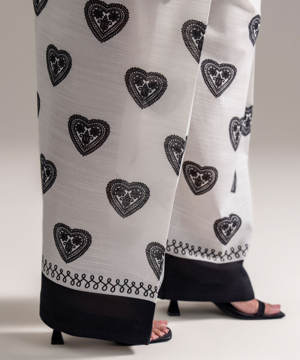 Women's RTW Khaddar Printed White Farshi Shalwar
