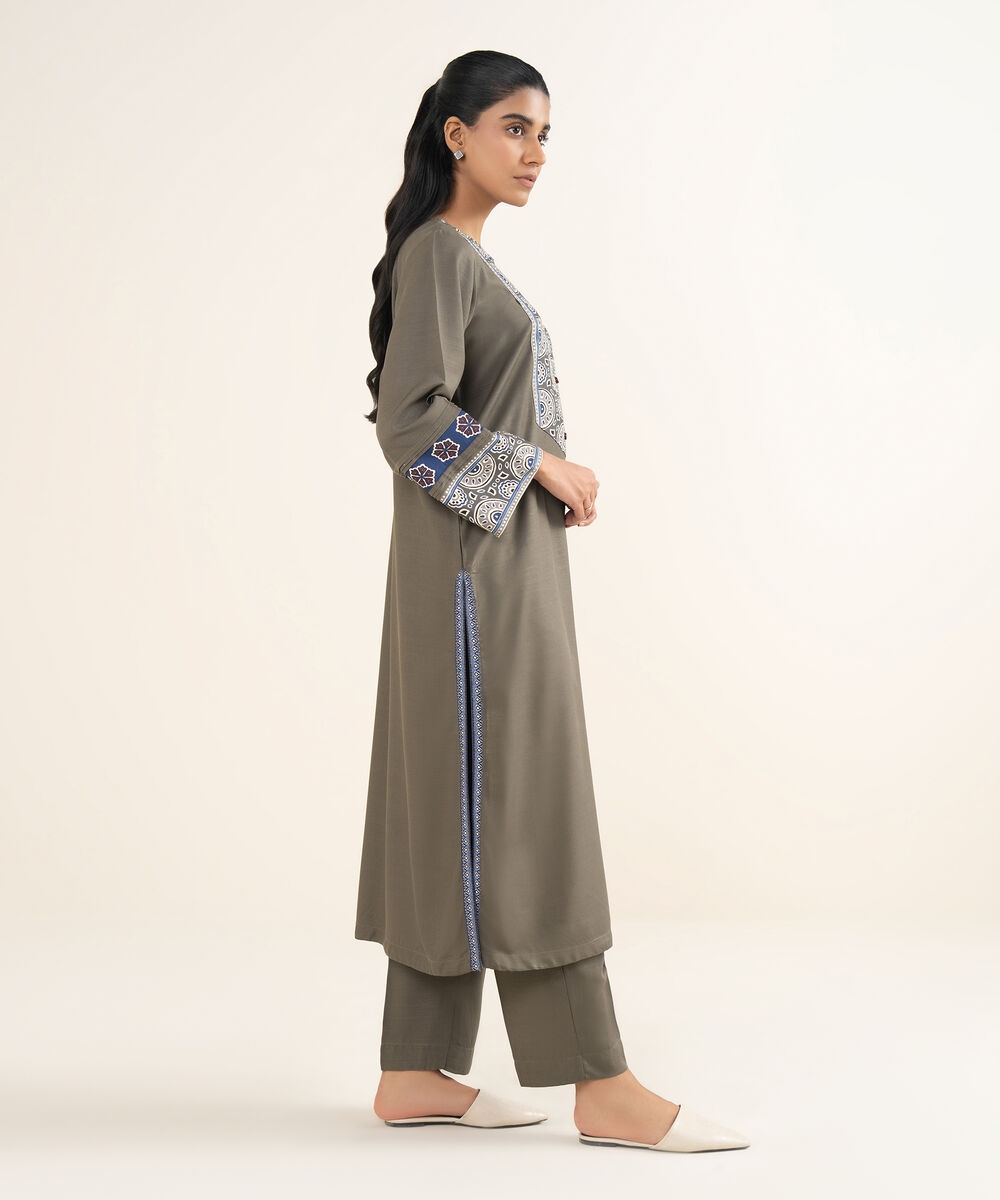 Women's RTW Herringbone Solid Grey A-Line Shirt