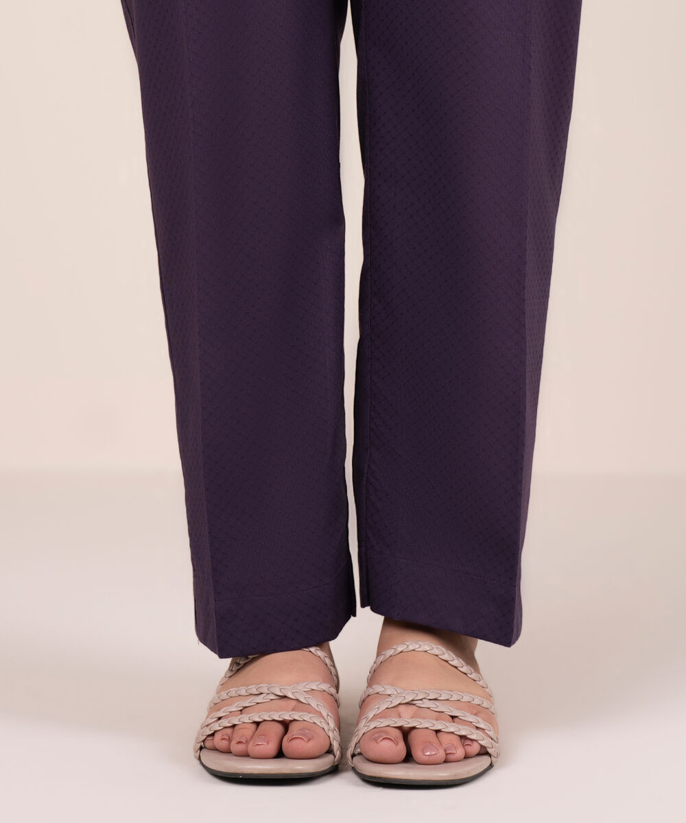 Women's RTW Dobby Solid Purple Straight Pants