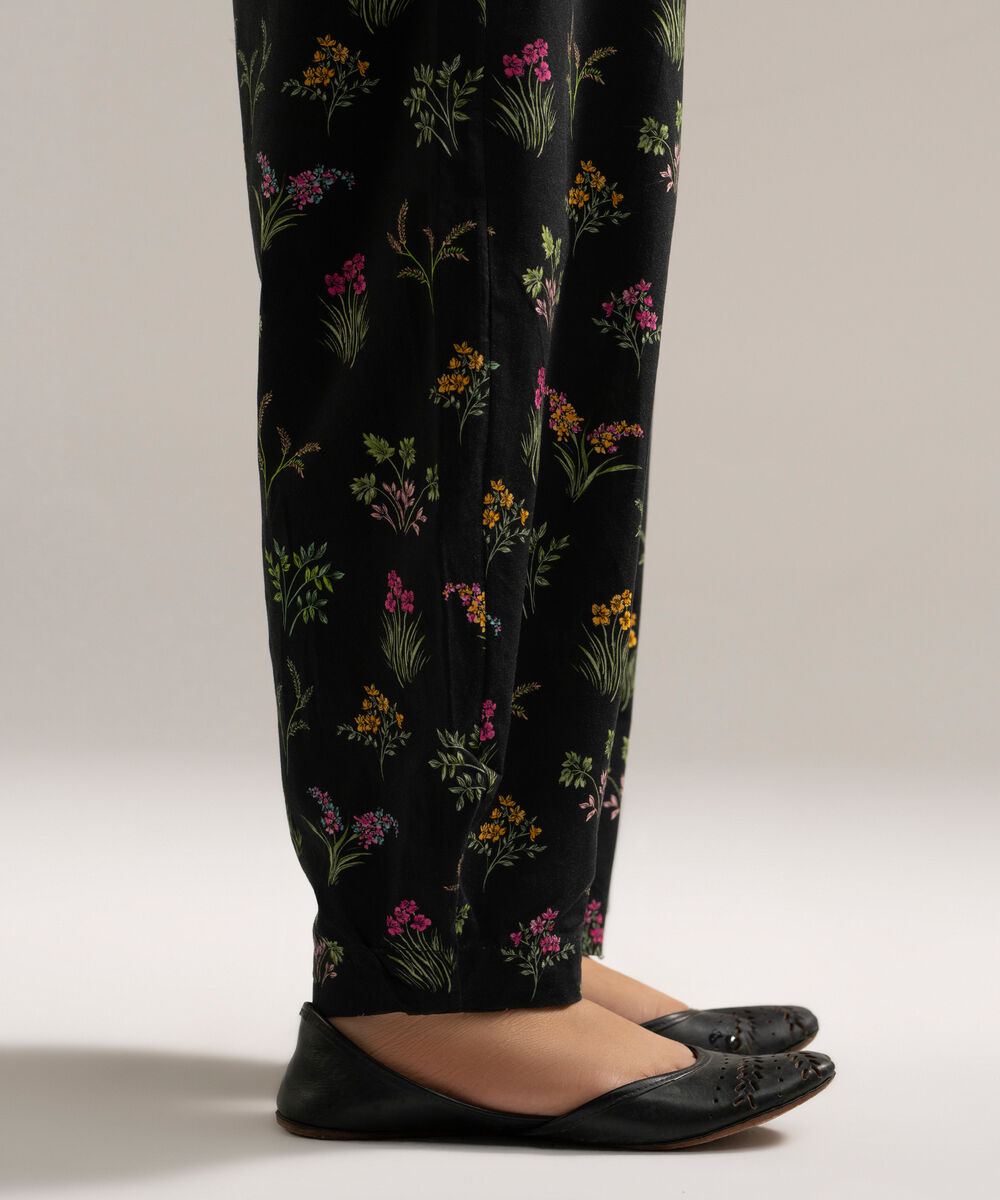 Women's RTW Cambric Printed Black Balloon Pants