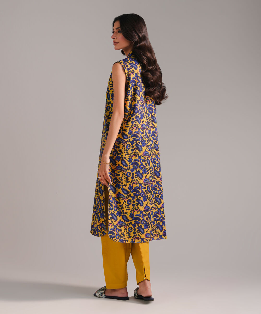 Women's RTW Cambric Printed Mustard 2 Piece Suit