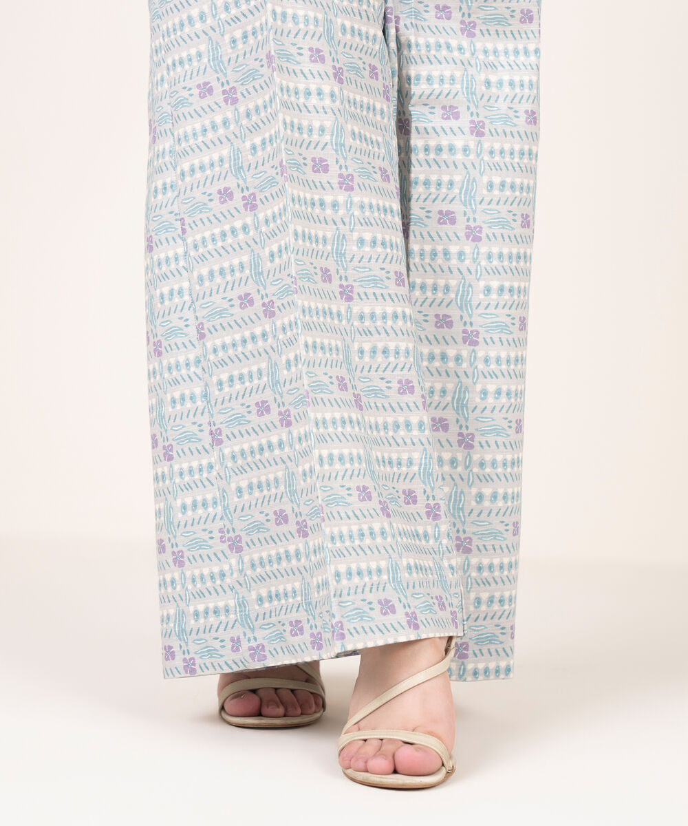 Women's RTW Khaddar Printed Grey Flared Pants