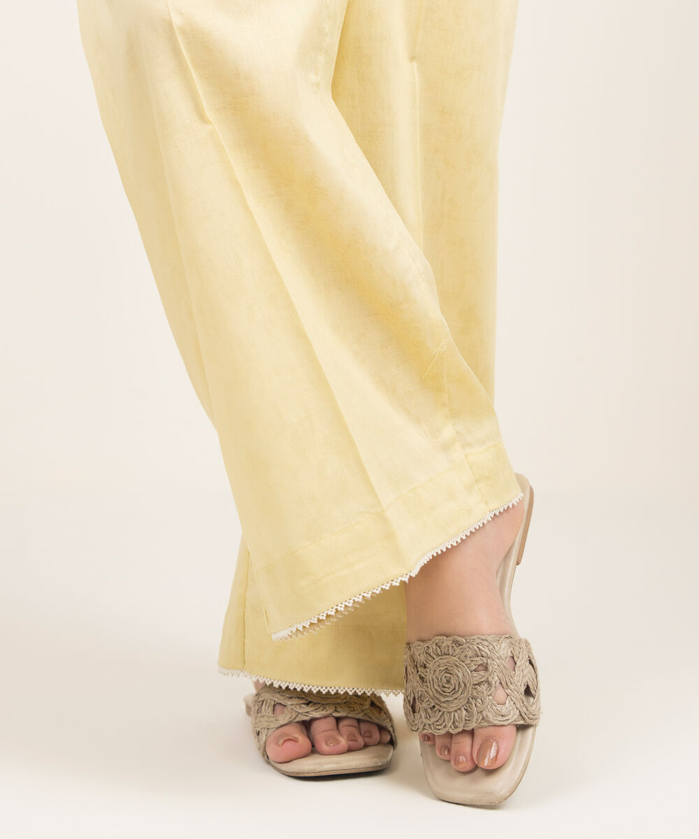 Women's RTW Self Jacquard Solid Yellow Culottes