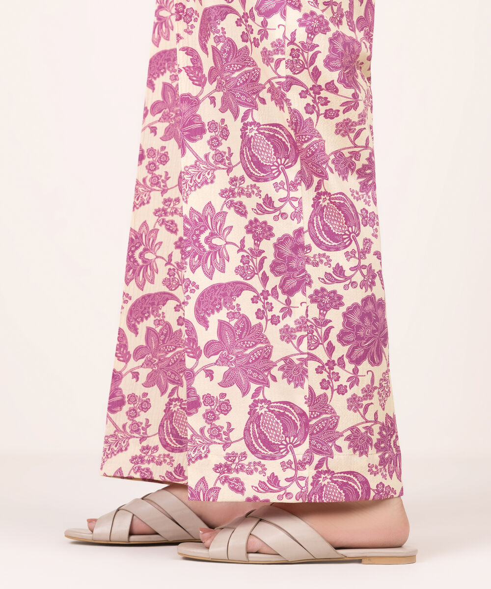 Women's RTW Seersucker Printed Cream White Culottes