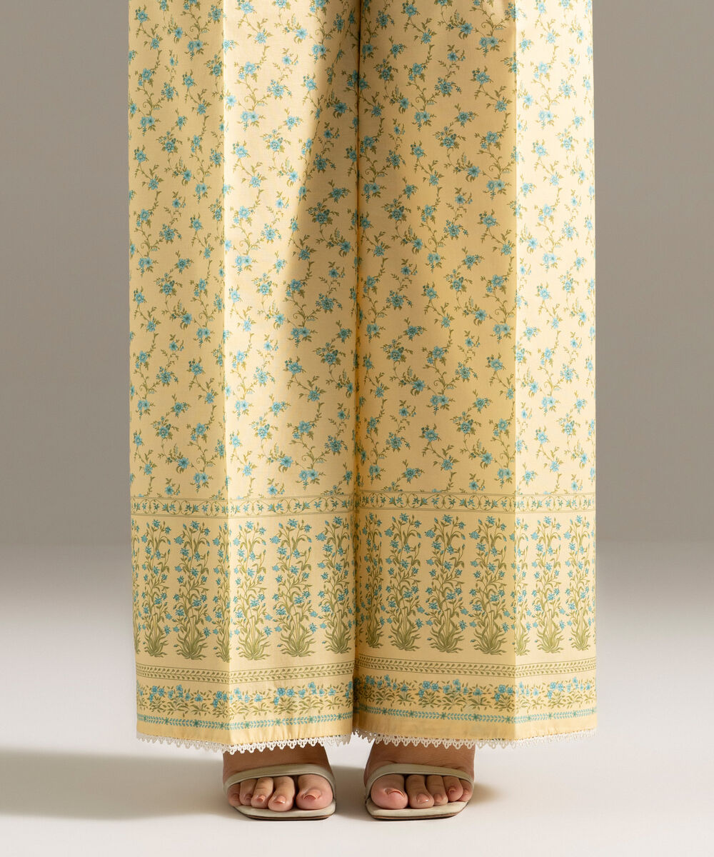 Women's RTW Cambric Printed Yellow Flared Pants