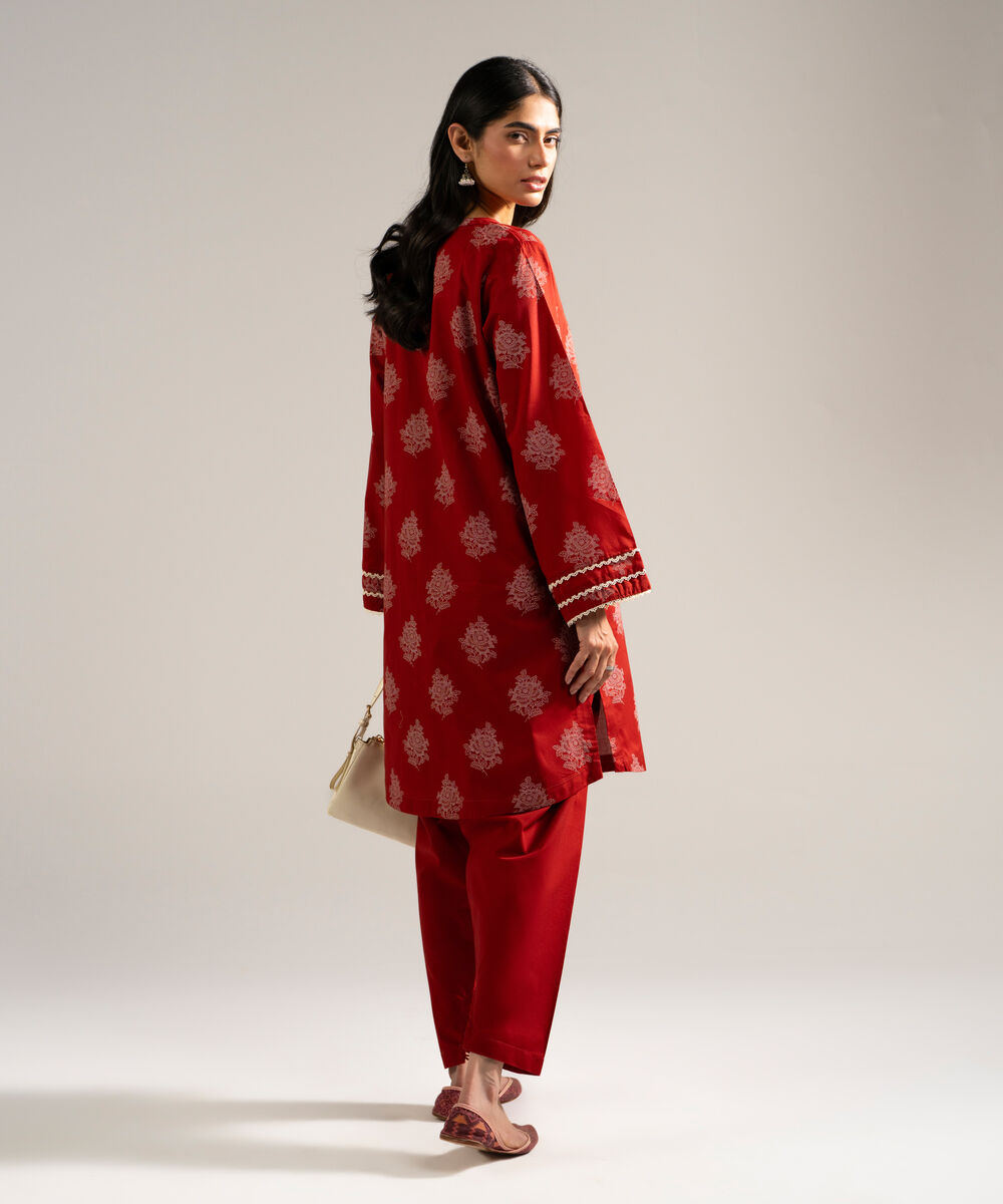 Women's RTW Lawn Printed Red Straight Shirt