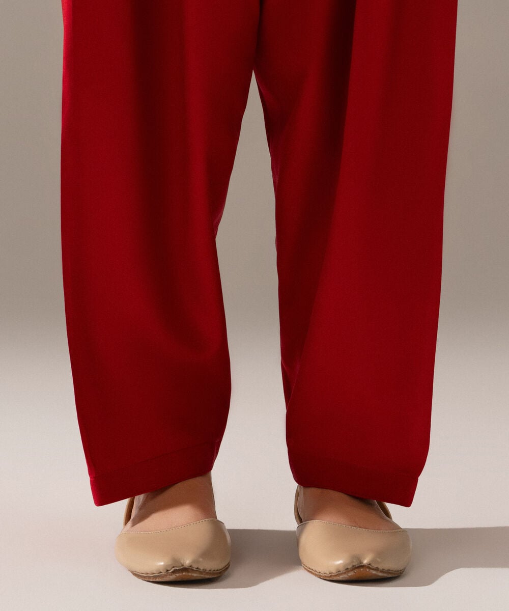 Women's RTW Viscose Marina Solid Red Shalwar