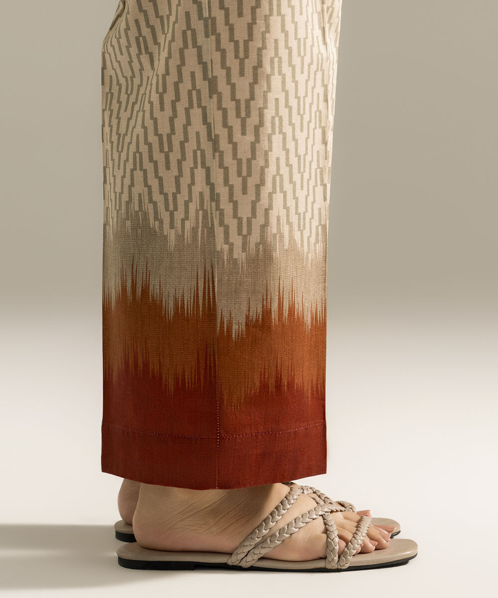 Women's RTW Cambric Printed Beige Straight Pants