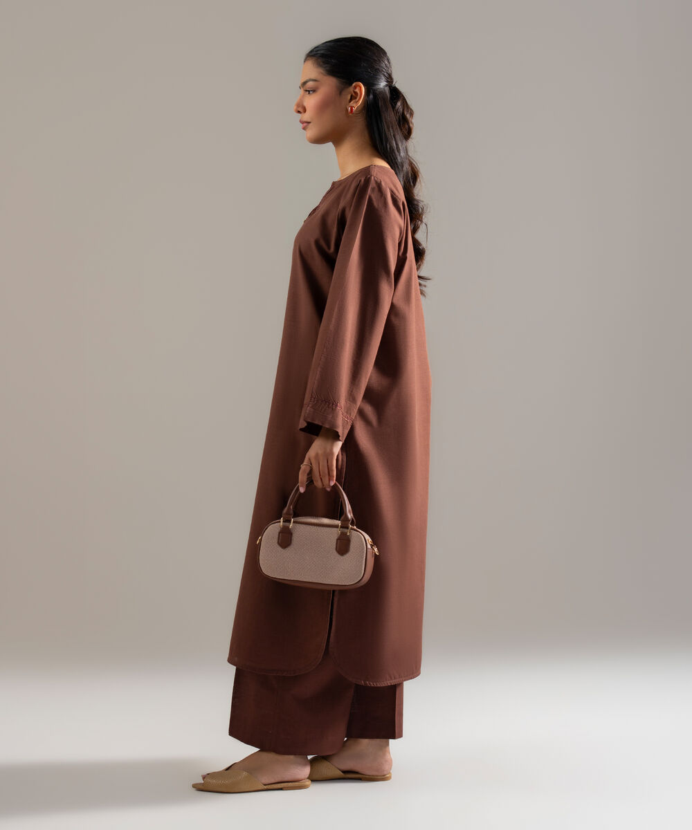 Women's RTW Khaddar Solid Brown Straight Shirt