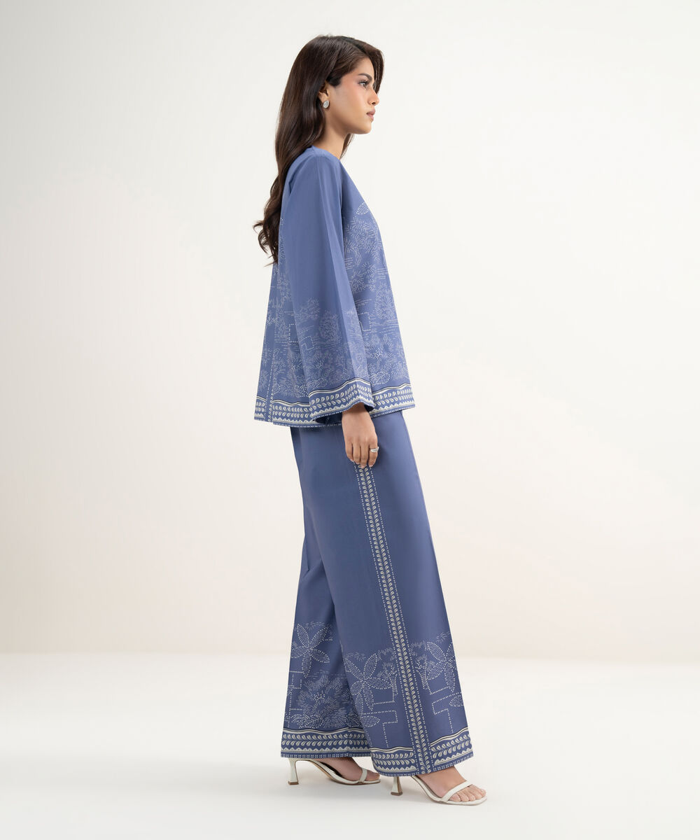 Women's RTW Lawn Printed Blue Straight Shirt