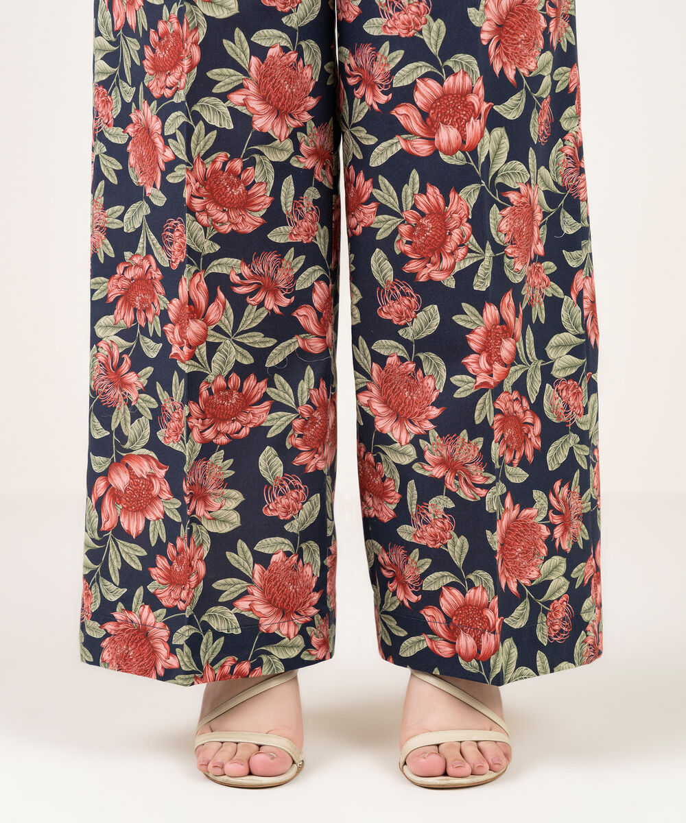 Women's RTW Cambric Printed Blue Flared Pants