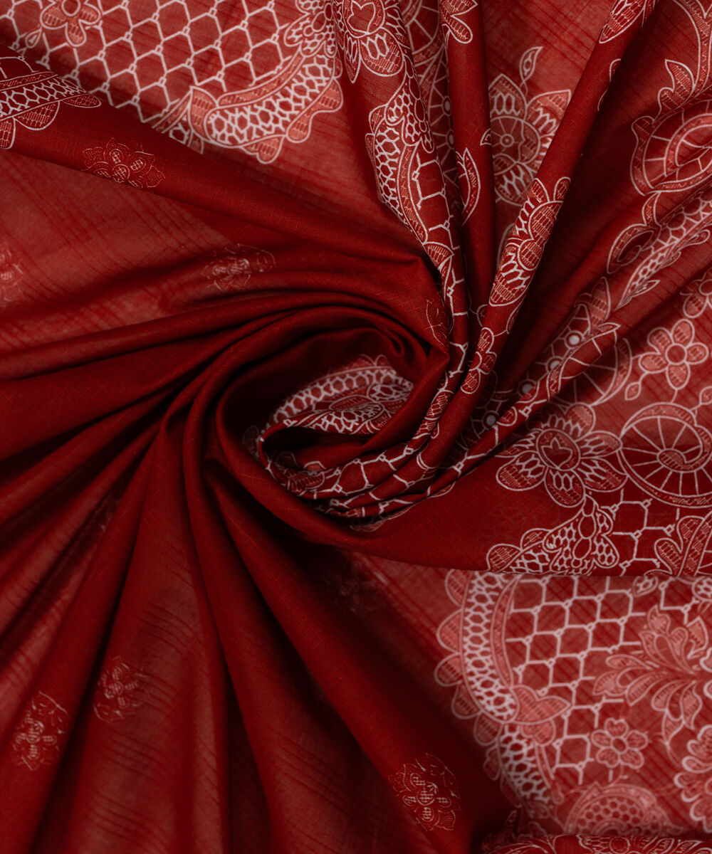 Textured Voile Printed Red Dupatta