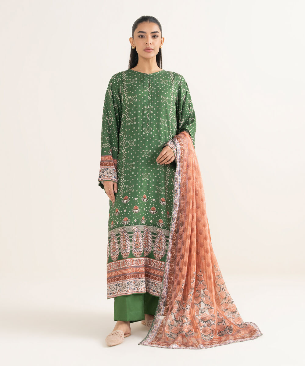 Brochea Jacquard Printed Peach Dupatta