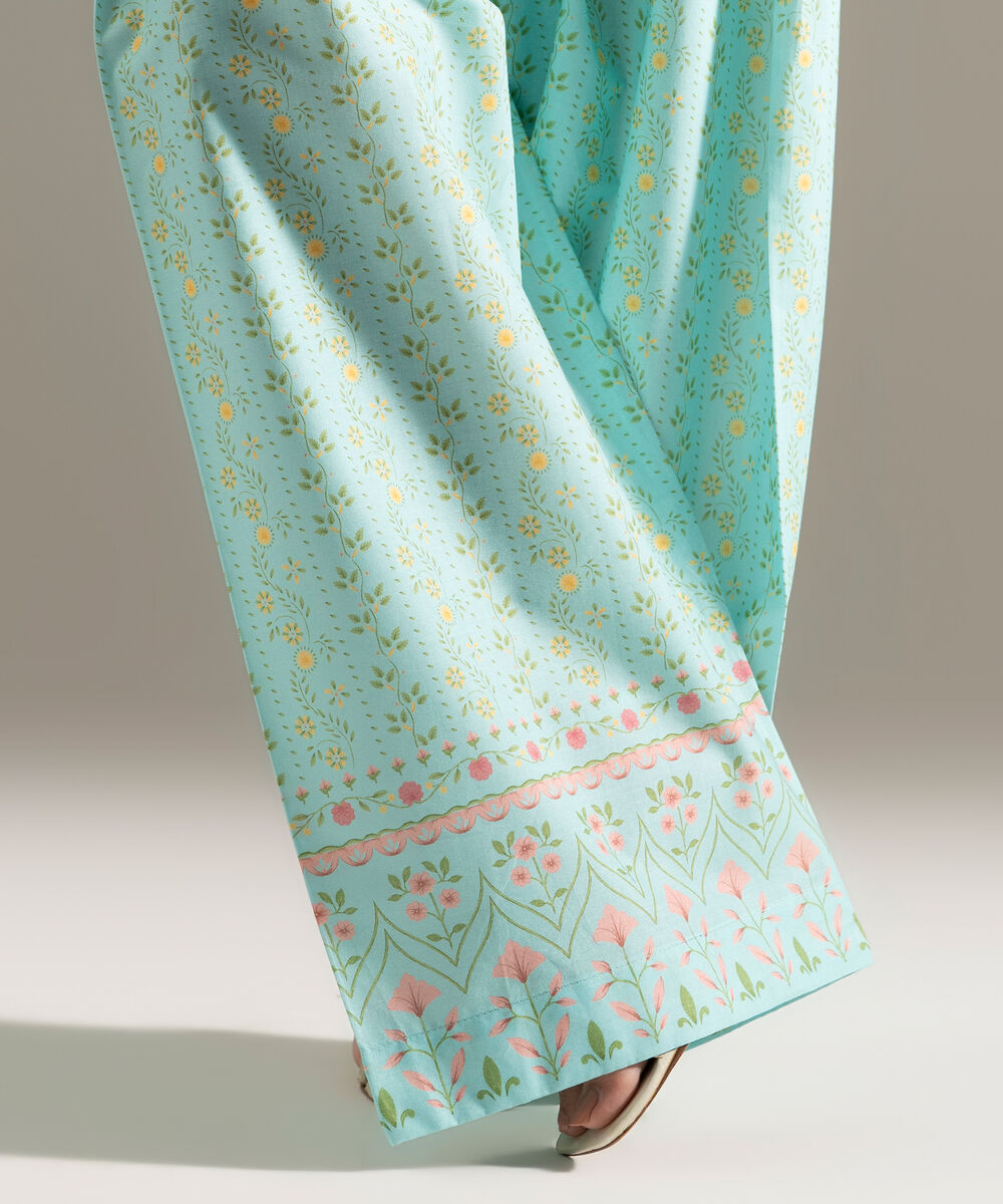 Women's RTW Cambric Printed Turquoise Farshi Shalwar