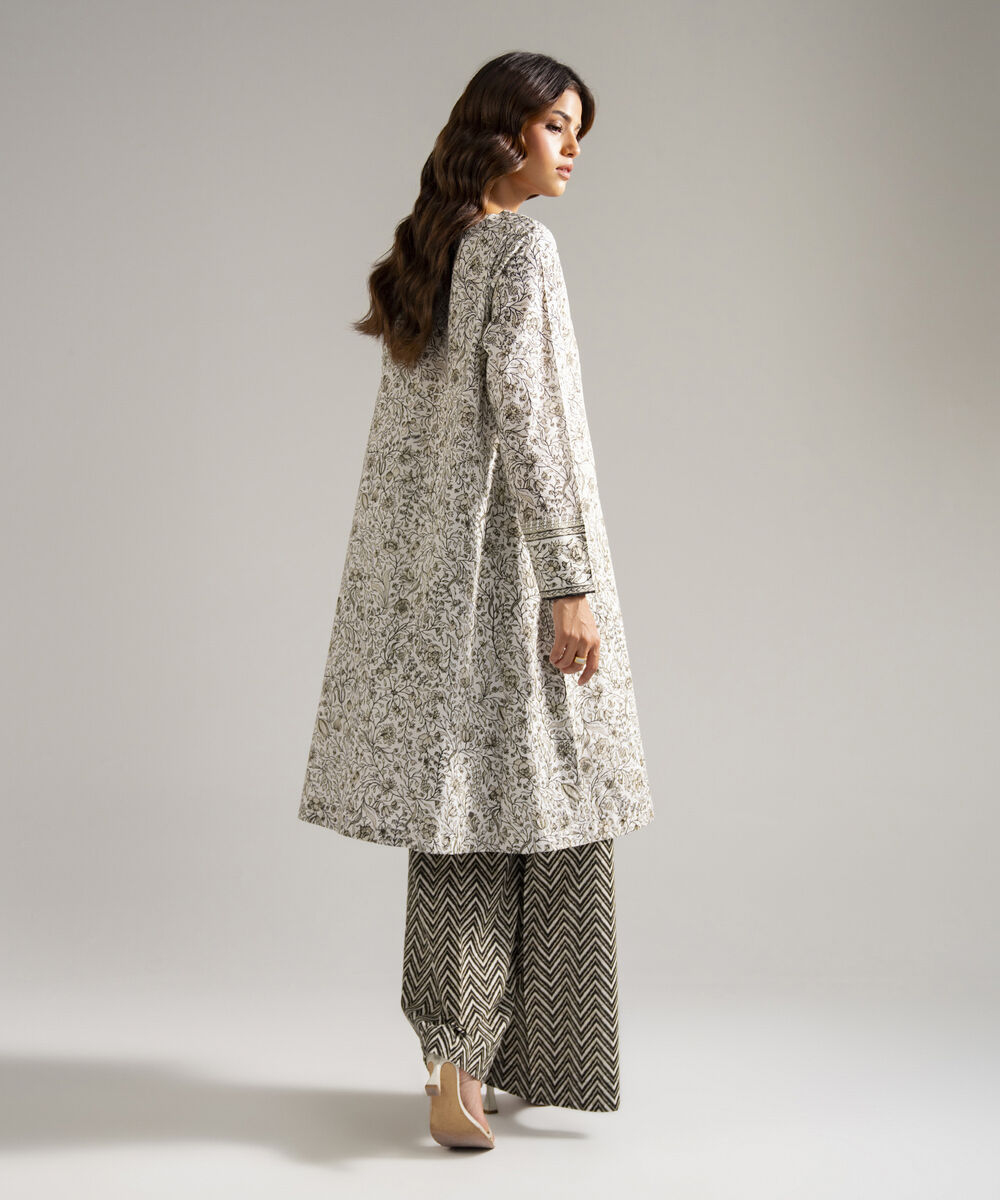 Women's RTW Lawn Printed White A-Line Shirt