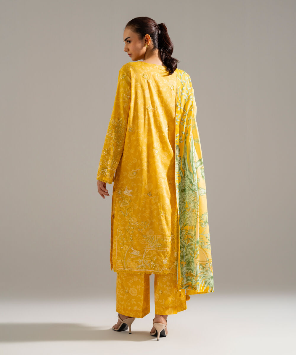 Women's RTW Lawn Embroidered Yellow 3 Piece Suit