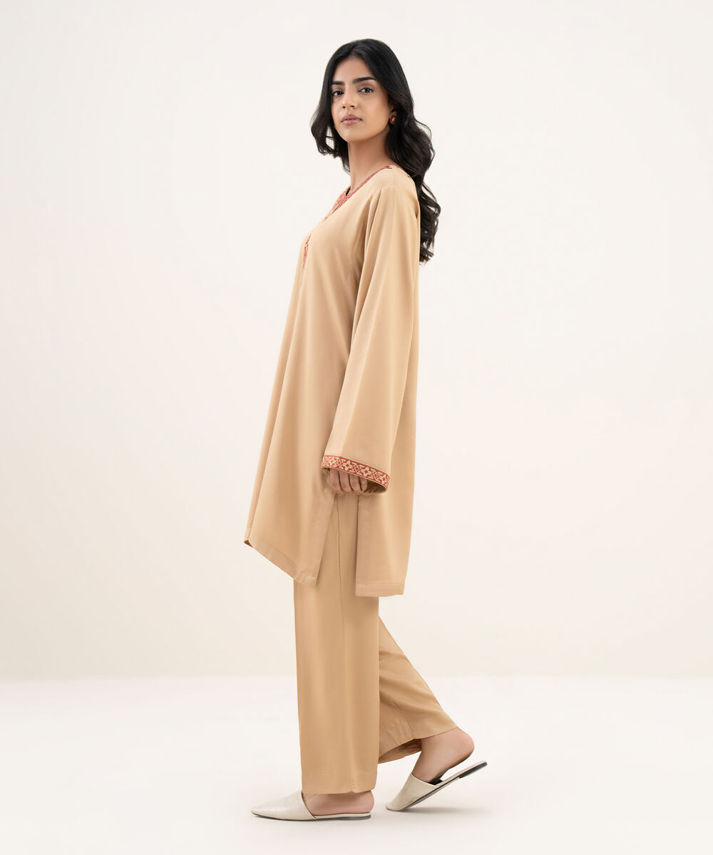 Women's RTW Bedford Embroidered Straight Beige Shirt