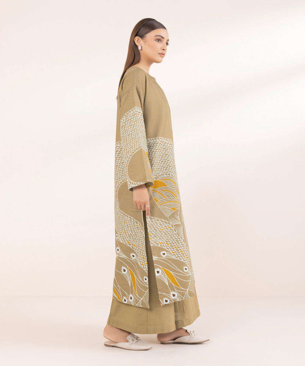 Women's Pret Brown Printed Khaddar Boxy Shirt