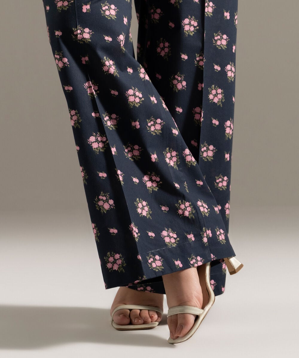 Women's RTW Cambric Printed Blue Flared Pants