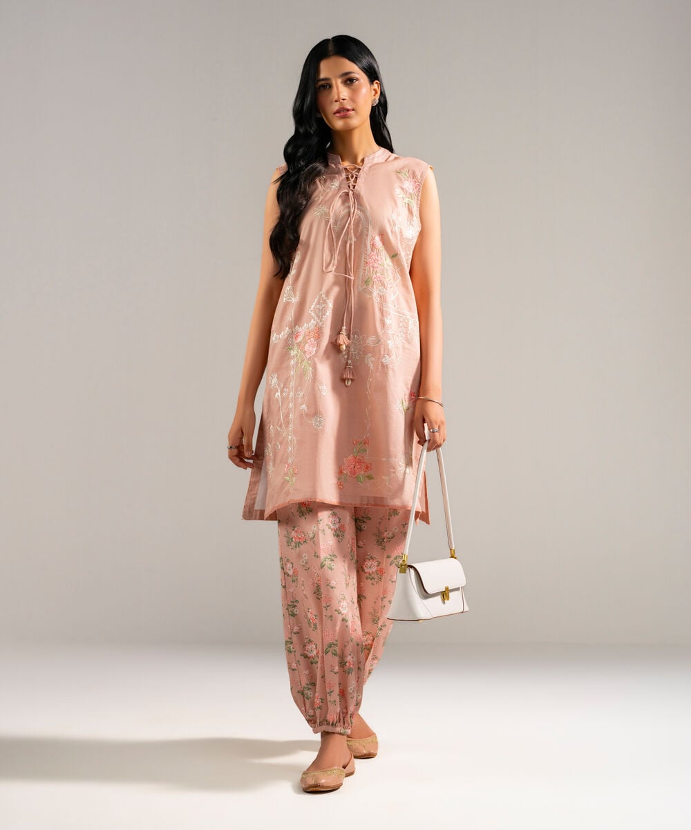 Women's RTW Lawn Embroidered Pink Straight Shirt