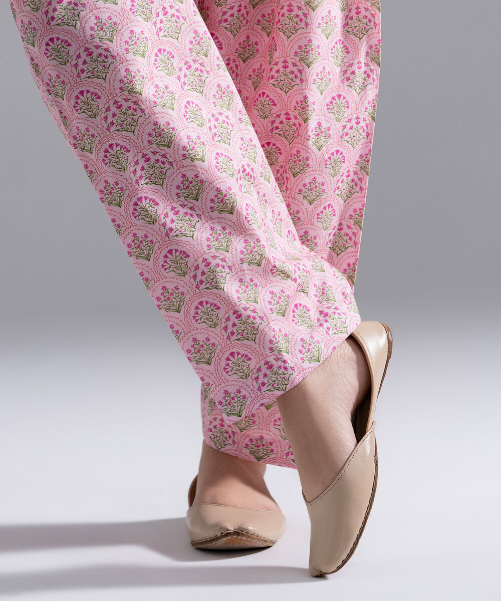 Women's RTW Cambric Printed Pink Shalwar