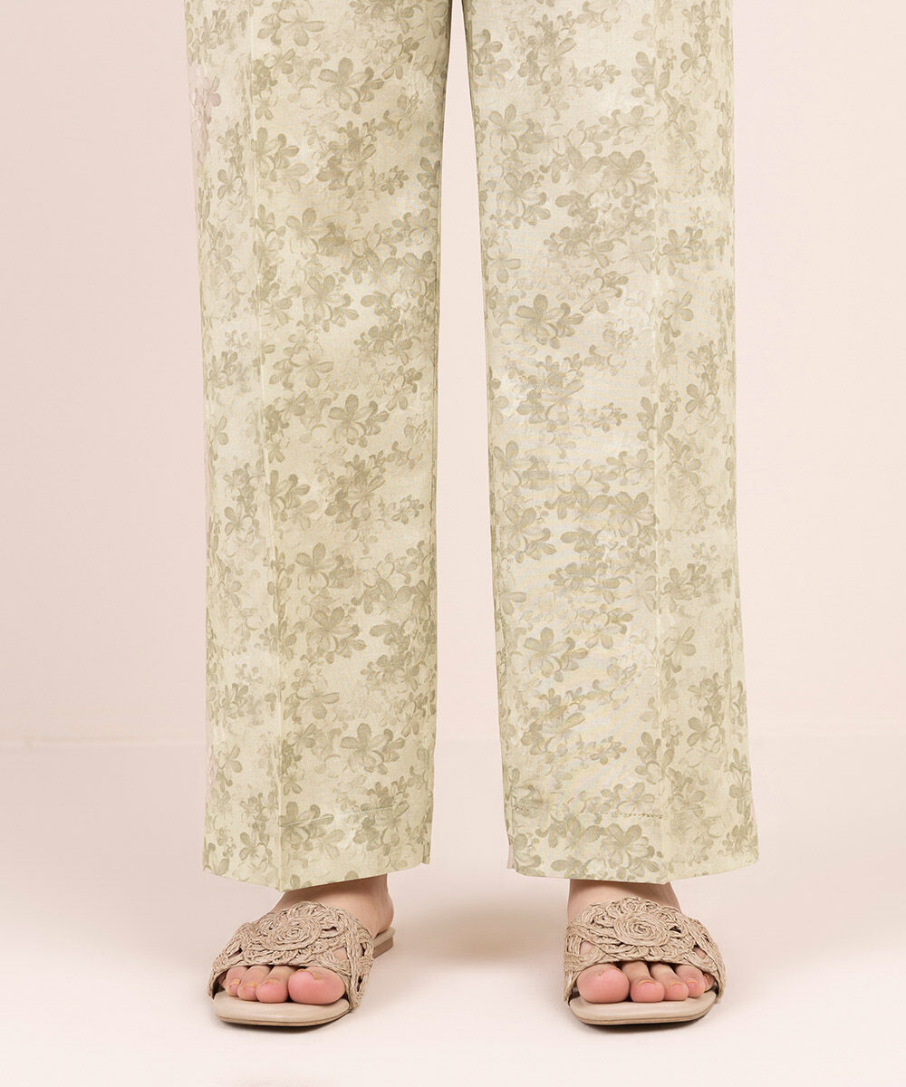 Women's Pret Cambric Green Printed Straight Pants