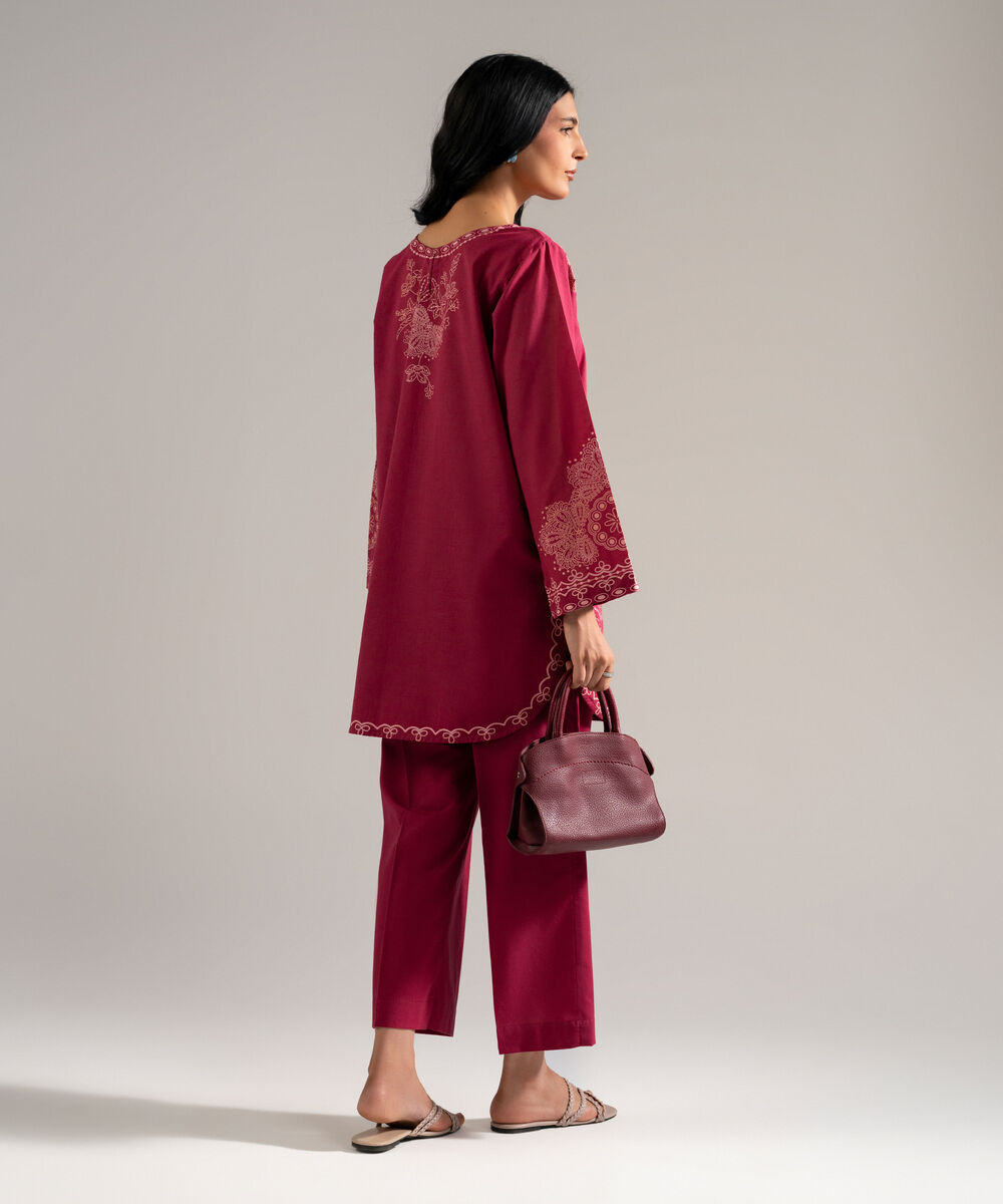 Women's RTW Slub Lawn Printed Pink 2 Piece Suit