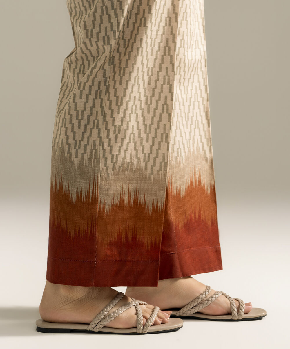 Women's RTW Cambric Printed Beige Straight Pants