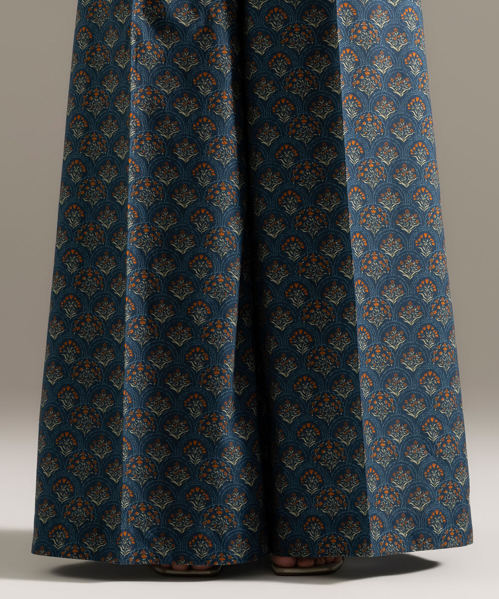 Women's RTW Cambric Printed Blue Flared Pants