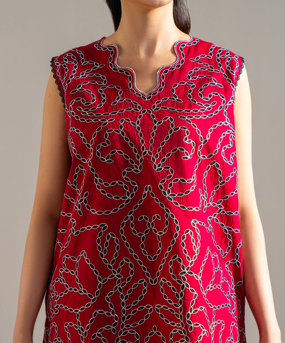 Women's RTW Lawn Embroidered Red 2 Piece Suit