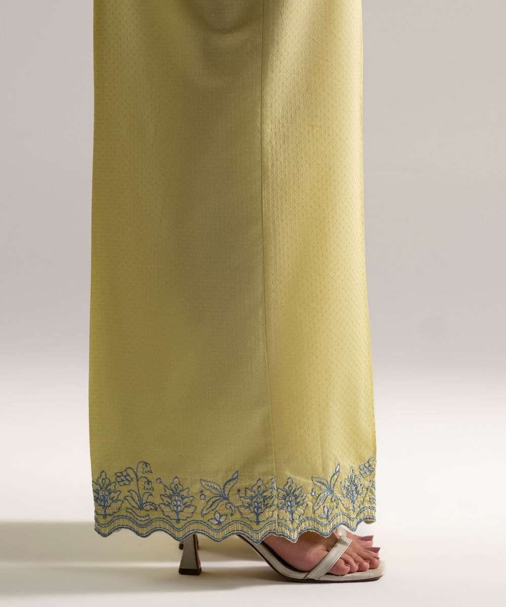Women's RTW Dobby Embroidered Yellow Culottes