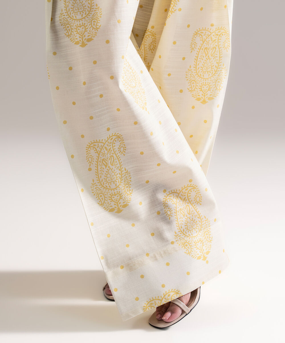 Women's RTW Khaddar Printed Off White Farshi Shalwar